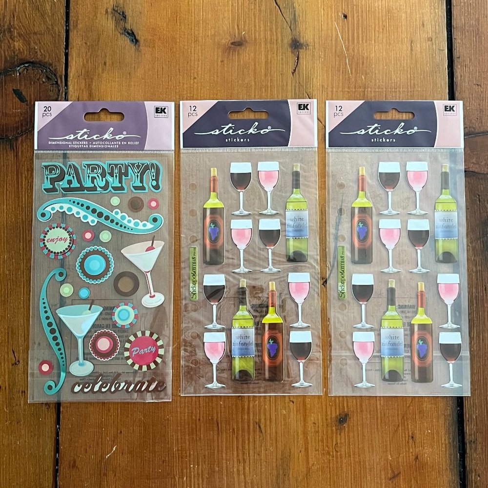 NWT Sticko Scrapbooking Stickers Party and Wine